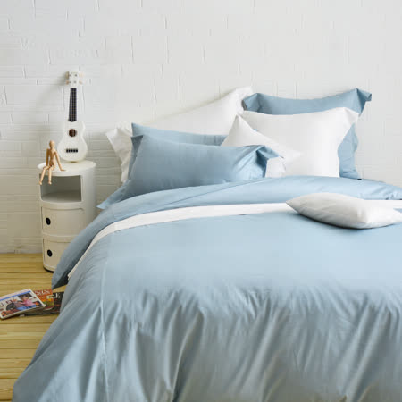 Cozy inn ♒ 簡單純色-灰藍-200織精梳棉三件式被套床包組(單人)